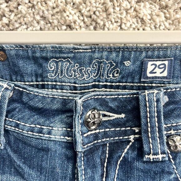 Miss Me Jeans Women’s 29 Rhinestone Bedazzled & Thick Stitch Cross Design Back P - Picture 5 of 7